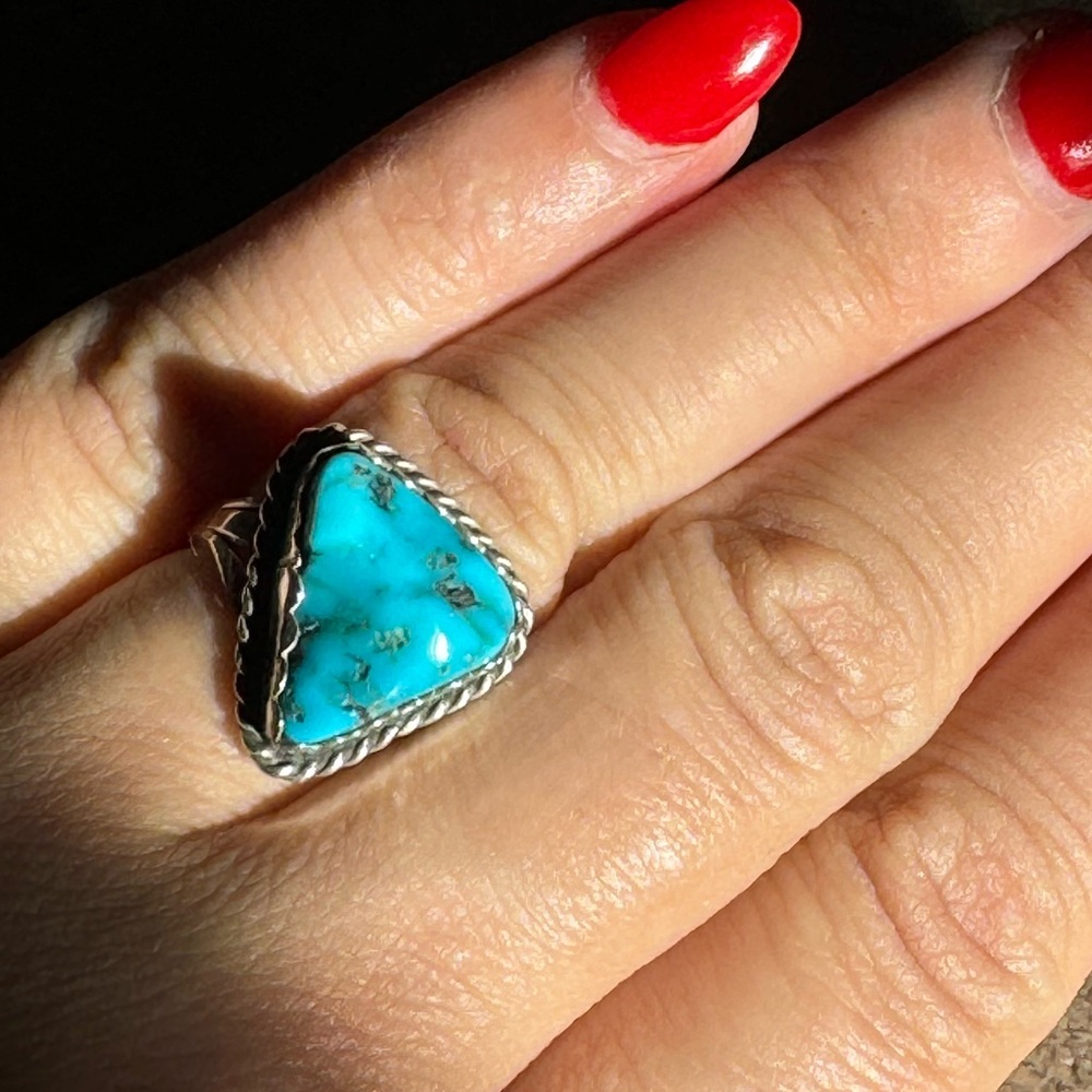 Navajo EVA Wyaco turquoise and Sterling Silver Size 7.5 Ring 5.3g